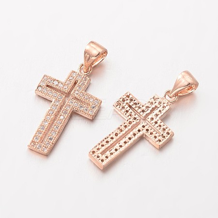 Cross Brass Micro Pave Cubic Zirconia Pendants ZIRC-I014-30RG-FF-1