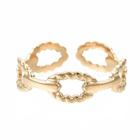 304 Stainless Steel Oval Wrap Open Cuff Ring RJEW-T023-18G-1