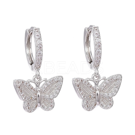 Brass Micro Pave Clear Cubic Zirconia Huggie Hoop Earrings EJEW-K083-24P-1