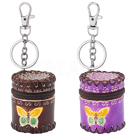 Olycraft 2Pcs 2 Colors Butterfly Pattern Leather Cylinder Wallets AJEW-OC0004-88-1