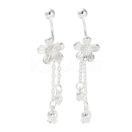 999 Fine Silver Flower Tassel Ear Plug Gauges EJEW-P296-10S-1