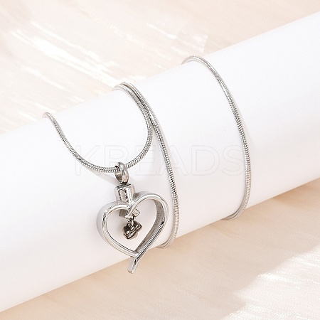 304 Stainless Steel Heart with Paw Print Pendant Pet Urn Ashes Necklaces LS-NJEW-S455-04P-1