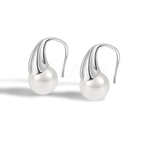 Teardrop Rhodium Plated 925 Sterling Silver Shell Pearl Dangle Earrings for Women EJEW-Q804-05P-1