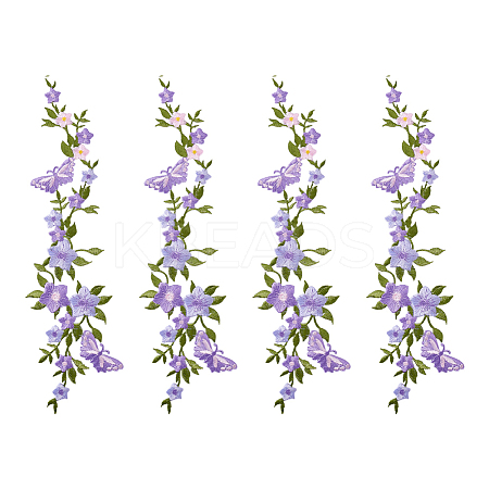 4Pcs Polyester Rayon Flower Embroider Thread Iron on/Sew On Patches PATC-HY0001-88C-1