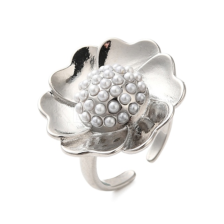 Flower Brass Open Cuff Rings RJEW-A046-06P-1