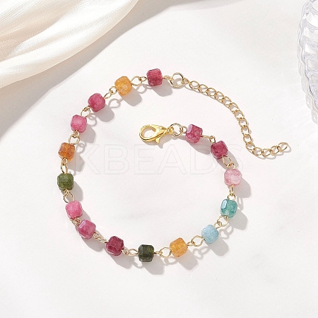 Natural Multicolor Tourmaline Beads Link Chain Bracelets for Women BJEW-JB13238-1