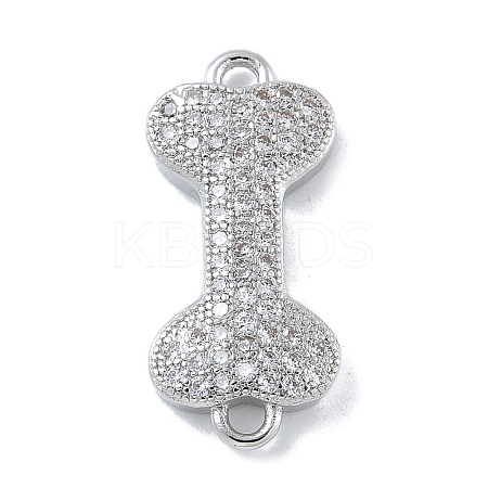 Rack Plating Brass Micro Pave Clear Cubic Zirconia Bone Connector Charms KK-A234-059P-1