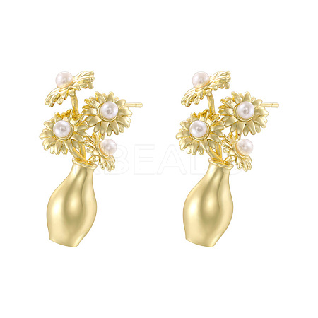 Brass Plastic Imitation Pearl Stud Earrings LS-EJEW-G438-01G-02-1