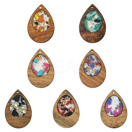 14Pcs 7 Colors Walnut Wood Resin Pendants WOOD-FS0001-31-1