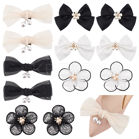 6 Styles Polyester/Cloth Bowknot/Flower Bridal Shoe Decoration with Plastic Imitation Pearl AJEW-PH0012-07-1