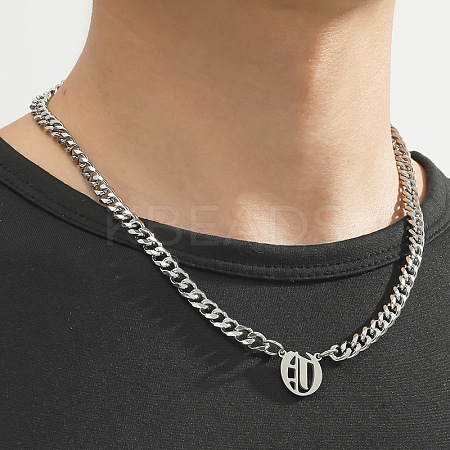 304 Stainless Steel Initial Pendant Cuban Link Chain Necklaces FS-WGB15F2-13-1