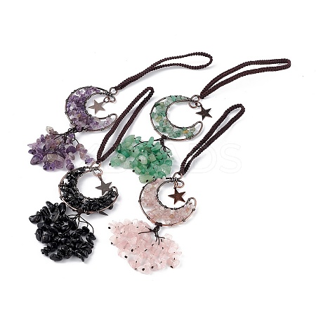 Natural Mixed Stone Moon with Chips Tassel Pendant Decorations G-L524-07R-B-1