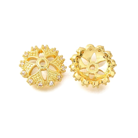 Flower Brass Clear Cubic Zirconia Bead Caps KK-V008-04G-1
