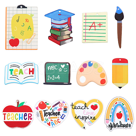 24Pcs 12 Styles Teachers' Day Theme Opaque Acrylic Pendants MACR-SC0001-84-1