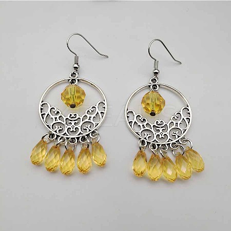 Bohemian Flower Tassel Alloy Pave Cubic Zirconia Dangle Earrings for Women TA8564-3-1