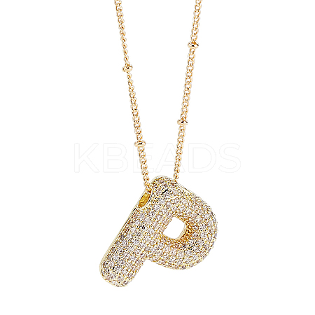 1Pc Brass Micro Pave Cubic Zirconia Letter Pendant Necklaces NJEW-LP0001-43P-G-1