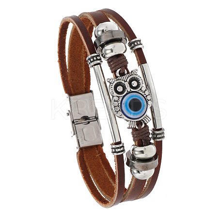 Owl with Evil Eye Link Multi-strand Bracelets LS-ANIM-PW0003-031-1