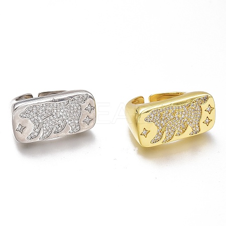 Adjustable Brass Micro Pave Clear Cubic Zirconia Open Cuff Rings ZIRC-I049-34-1