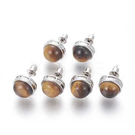 Natural Tiger Eye Stud Earrings EJEW-F162-H09-1