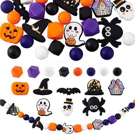 36Pcs 18 Styles Halloween Silicone Beads SIL-PH0001-28-1