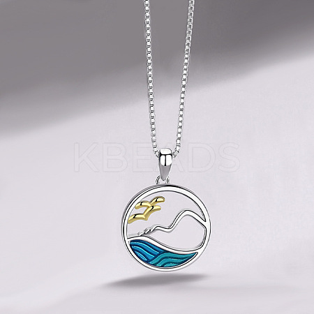 Valentine's Day Brass Enamel Sea and Mountain Pendant Necklaces for Women FS-WG0CA19-01-1