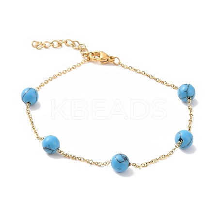 6mm Round Synthetic Turquoise Link Bracelets BJEW-B082-01G-1