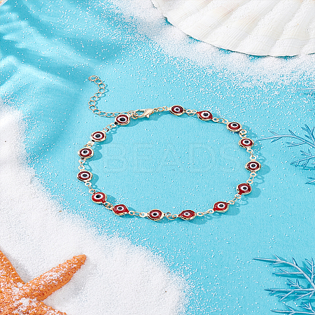 1Pc Brass & Handmade Lampwork Evil Eye Link Chain Anklets AJEW-LP0007-66B-1