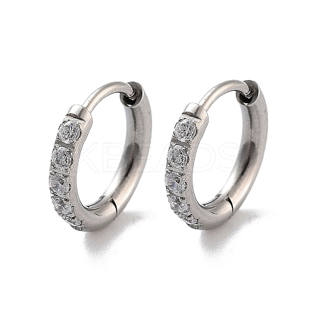 316 Surgical Stainless Steel Pave Clear Cubic Zirconia Hoop Earrings Women EJEW-A109-01B-P-1