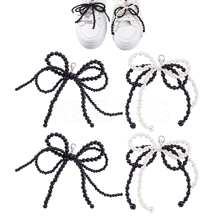 4Pcs 2 Styles Bowknot Resin Imitation Pearl Shoe Charms FIND-GA0005-03B-1