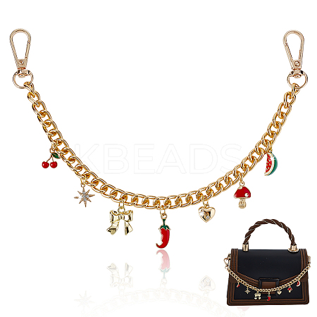 2Pcs Alloy Enamel Red Hot Pepper Mushroom Charm Aluminum Curb Chain Bag Decorative Chains HJEW-ME00050-1