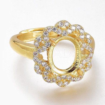 Adjustable Brass Micro Pave Clear Cubic Zirconia Finger Ring Components ZIRC-I049-15G-1