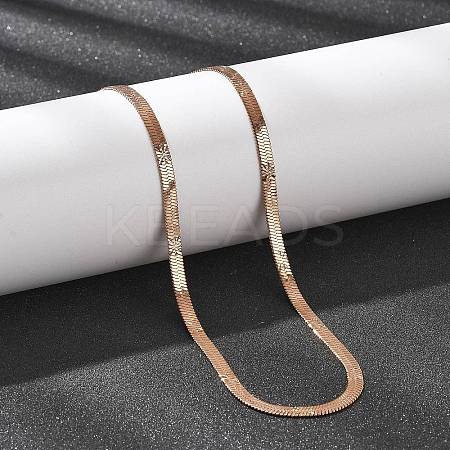 4MM 304 Stainless Steel Flower Herringbone Chain Necklaces for Women NJEW-B131-08RG-1
