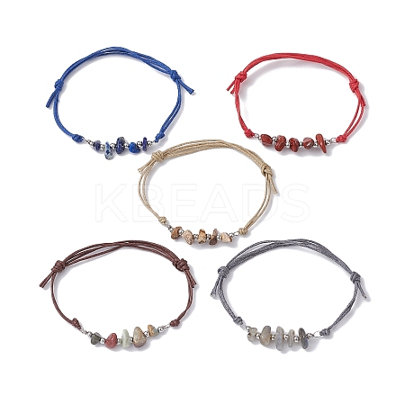 5Pcs Natural Mixed Stone Chips Braided Bead Bracelet Sets BJEW-JB09869-02-1