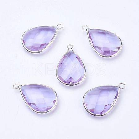Silver Color Plated Brass Glass Teardrop Pendants GLAA-M006-A-14S-1