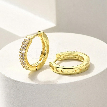 Brass Clear Cubic Zirconia Hoop Earrings EJEW-M047-19G-1