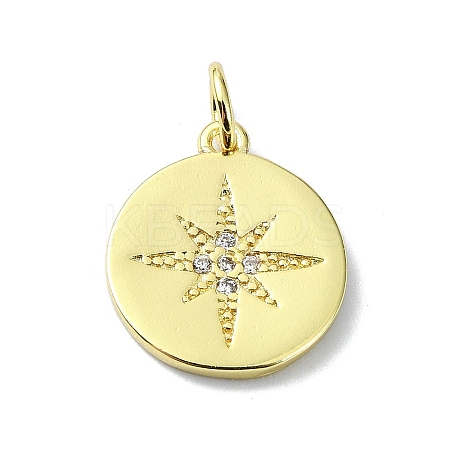 Star Theme Brass Micro Pave Clear Cubic Zirconia Pendants KK-H475-52G-05-1