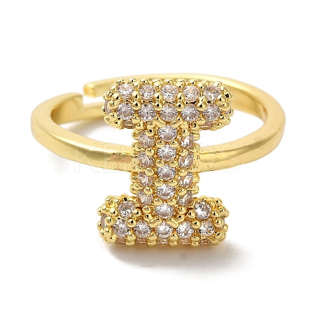 Rack Plating Letter Brass Micro Pave Clear Cubic Zirconia Adjustable Rings for Women KK-S391-03G-I-1