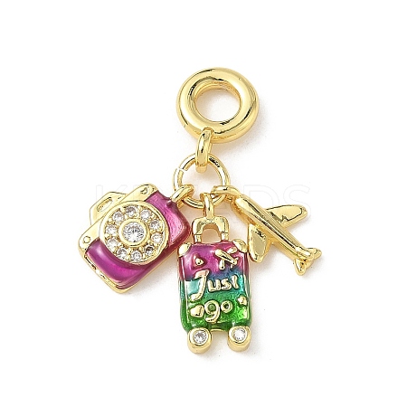 Brass Pave Clear Cubic Zirconia European Dangle Charms KK-I371-02G-1