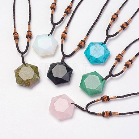 Natural & Synthetic Mixed Stone Pendant Necklaces NJEW-P157-1