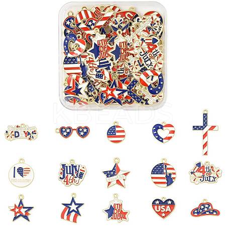 60Pcs 15 Styles Independence Day Alloy Enamel Pandants FIND-FS0004-41-1