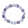 Handmade Flower Printed Porcelain Ceramic & Handmade Lampwork Evil Eye Beads Stretch Bracelets for Women BJEW-JB12105-04-2