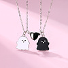 2Pcs Ghost Alloy Black & White Enamel Split Pendant Best Friend Necklaces with Heart Magnetic Clasps FS-WG095C9-01-1