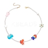 Summer Beach Handmade Lampwork Fish Octopus & Porcelain Flower & Star Natural Shell & Electroplate Glass Beaded Necklaces NJEW-TA00248-3