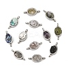 Natural Mixed Gemstone Chip 304 Stainless Steel Oval Connector Charms KK-P300-11P-1