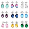 Brass Pave Cubic Zirconia Flower & Oval Stud Earrings for Women EJEW-I304-26P-1