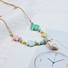 Ceramics Starfish Fish & Resin Shell Shape Pendant Adjustable Cotton Cord Necklaces for Women NJEW-Z100-01B-G-1