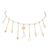Brass  Moon & Star Charms Bib Necklace with Glass Beaded Chains NJEW-TA00101-2