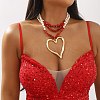 Boho Dyed Synthetic Turquoise Chip & Plastic Pearl Multi Layered Necklaces LS-NJEW-U006-04B-G-1