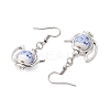 304 Stainless Steel Handmade Flower Printed Porcelain Ceramic Beads Dangle Earrings EJEW-JE06288-5
