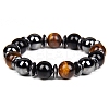 Non-magnetic Synthetic Hematite and Natural Tiger Eye Beaded Stretch Bracelets for Men PW-WG779D8-04-1